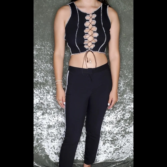 Zara Black Side Stripe Pants - Picture 1 of 8